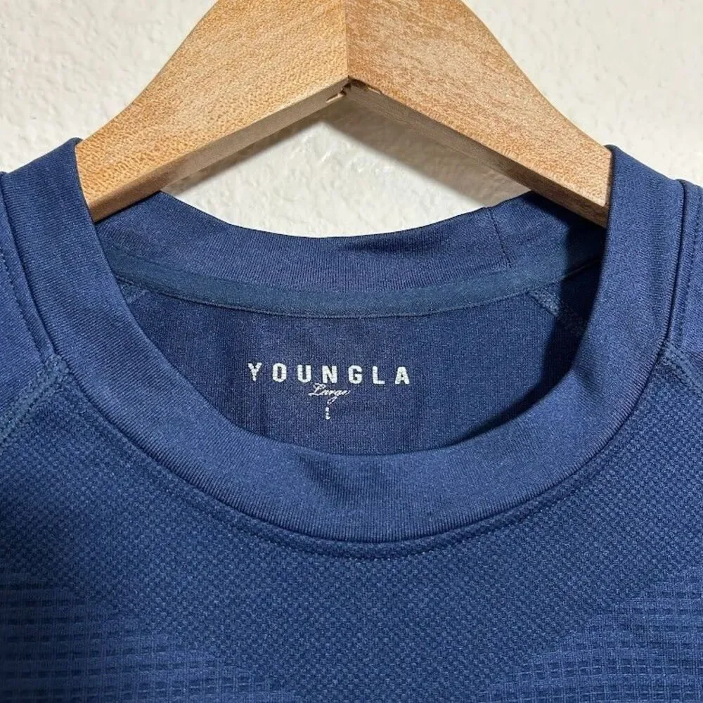 YoungLA Mens 465 Superhero Compression Shirt L Blue Athletic Training Gym